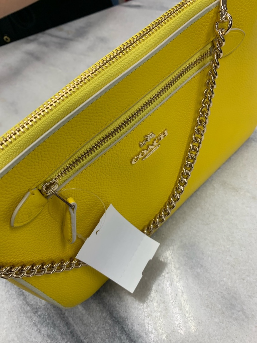 Coach Yellow Leather Shoulder Bag with Gold Chain